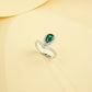 925 Sterling Silver Lab Emerald Teardrop Halo Ring, Designer V-Shape Pave - Photo 2
