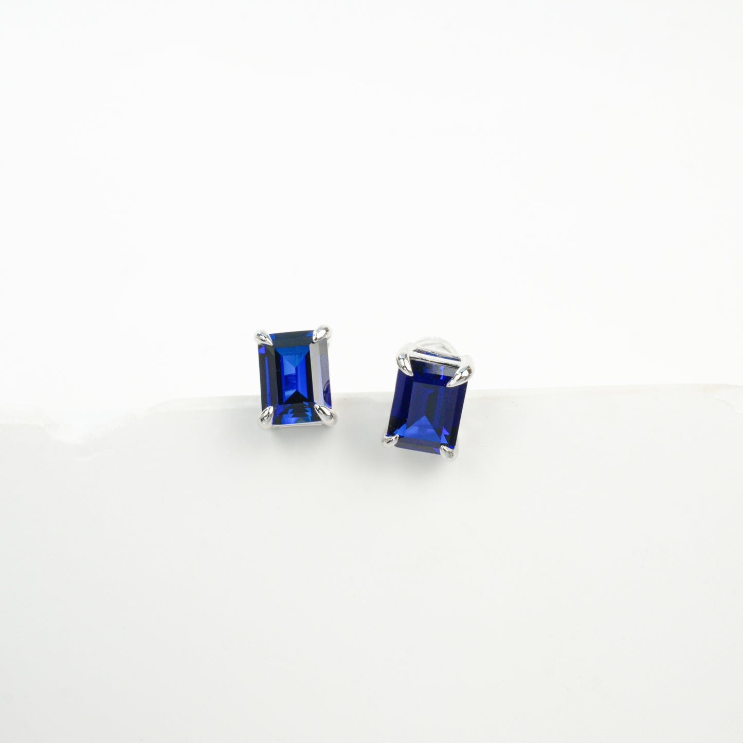 S925 Sterling Silver Lab Sapphire Square Earrings, Minimalist Bestie Birthday - Photo 2