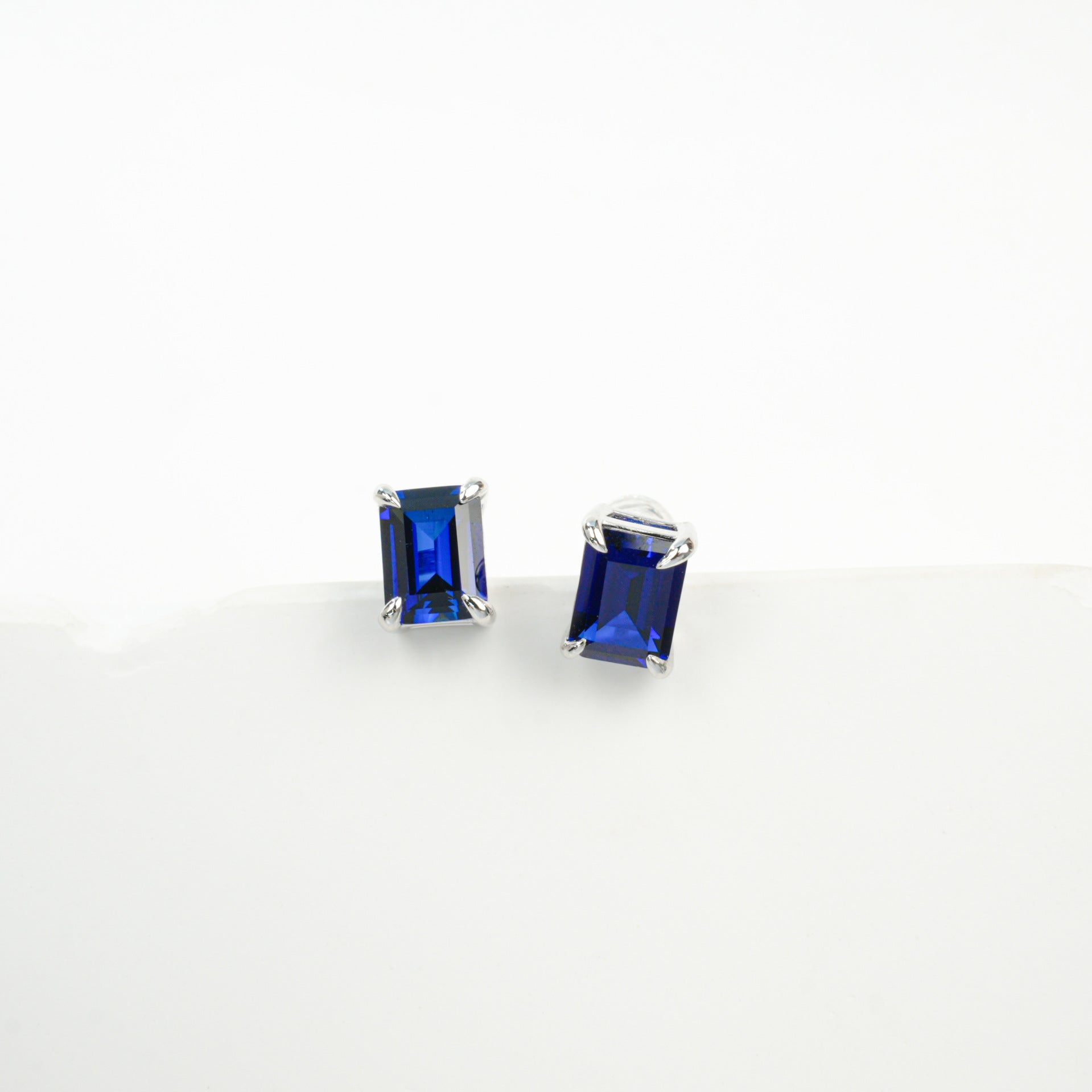 S925 Sterling Silver Lab Sapphire Square Earrings, Minimalist Bestie Birthday - Photo 2