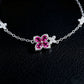 S925 Silver Four-Leaf Clover Lab Ruby Bracelet, Full Diamond Flower - Photo 4