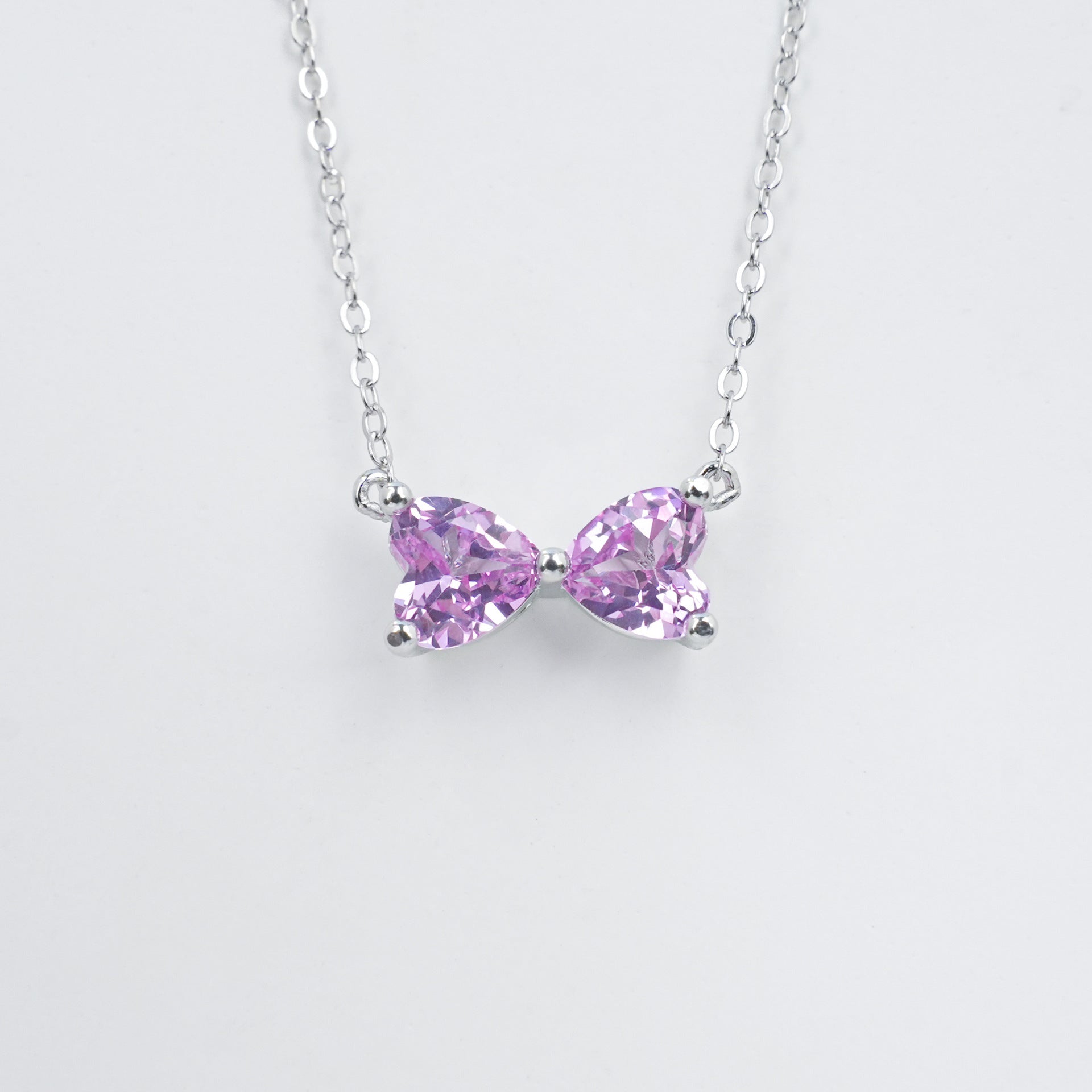 S925 Silver Lab Padparadscha Bow Necklace, Girly Choker Direct - Photo 5