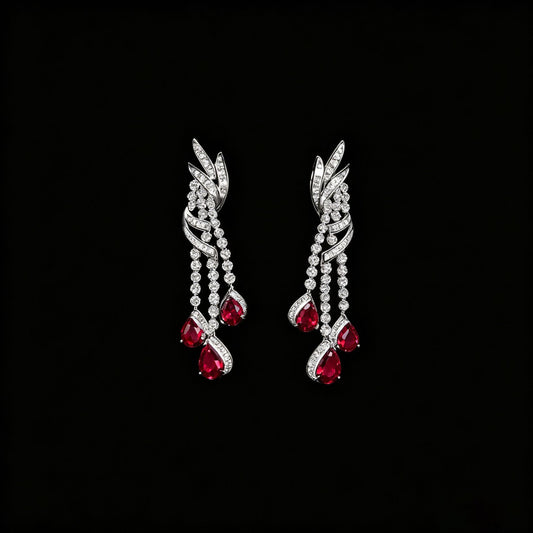 S925 Sterling Silver Lab Ruby Jewellery Set, Premium Wedding Accessory - Photo 2