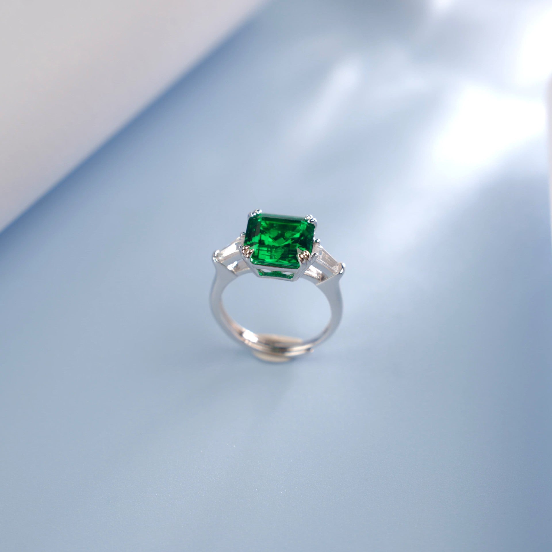 925 Sterling Silver Green Garnet Emerald Ring, Vintage Engagement Versatile - Photo 3
