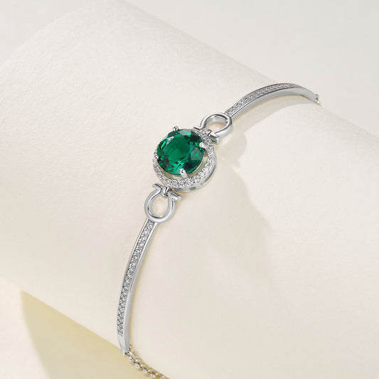 S925 Sterling Silver Round Halo Emerald Bracelet, Simple Versatile - Photo 2