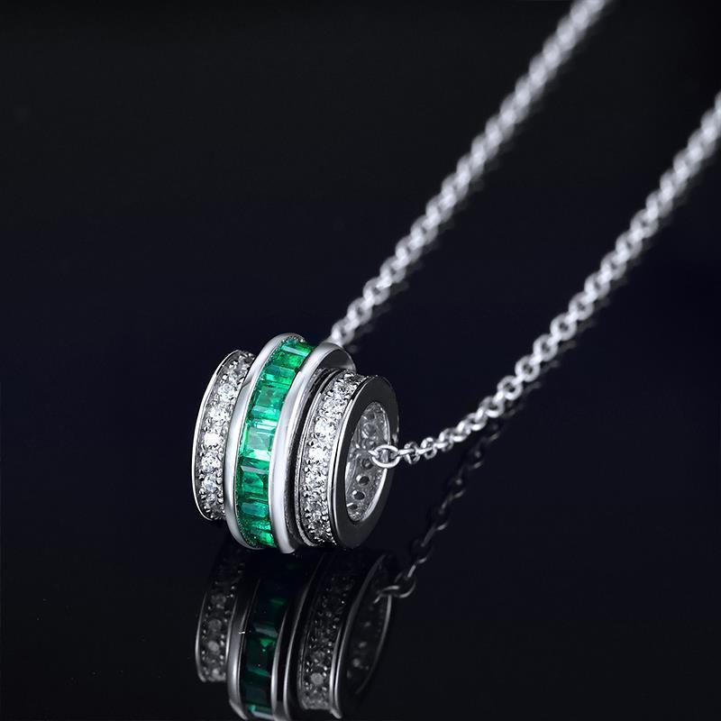 S925 Silver Lab Emerald Cylinder Tube Pendant Necklace, Gemstone Versatile - Photo 2