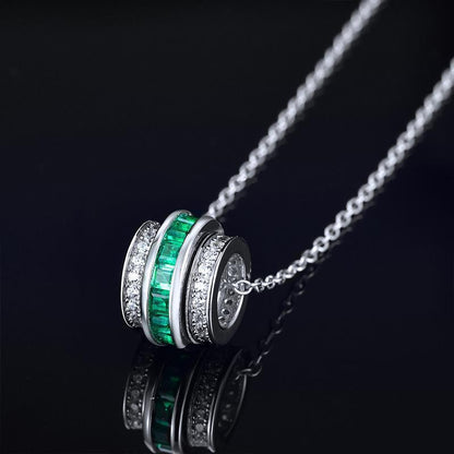 S925 Silver Lab Emerald Cylinder Tube Pendant Necklace, Gemstone Versatile - Photo 2