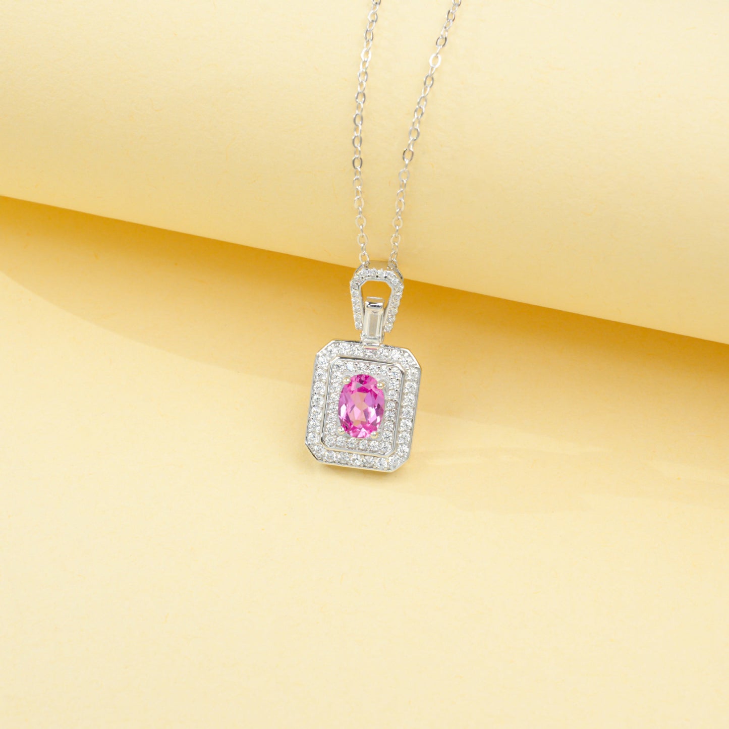 925 Sterling Silver Lab Paraiba Necklace, Vintage Rectangular for Women - Photo 6