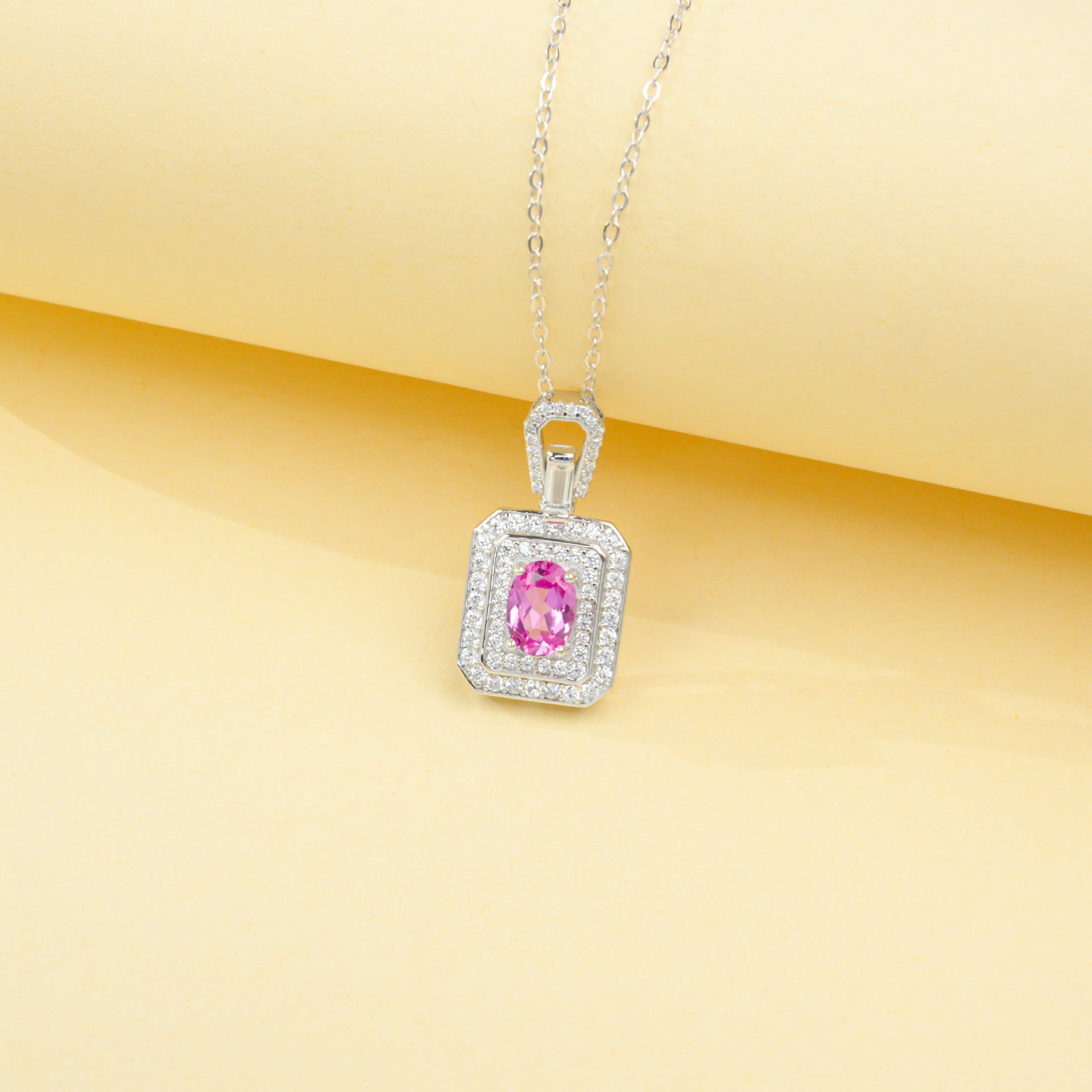925 Sterling Silver Lab Paraiba Necklace, Vintage Rectangular for Women - Photo 6