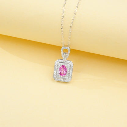 925 Sterling Silver Lab Paraiba Necklace, Vintage Rectangular for Women - Photo 6