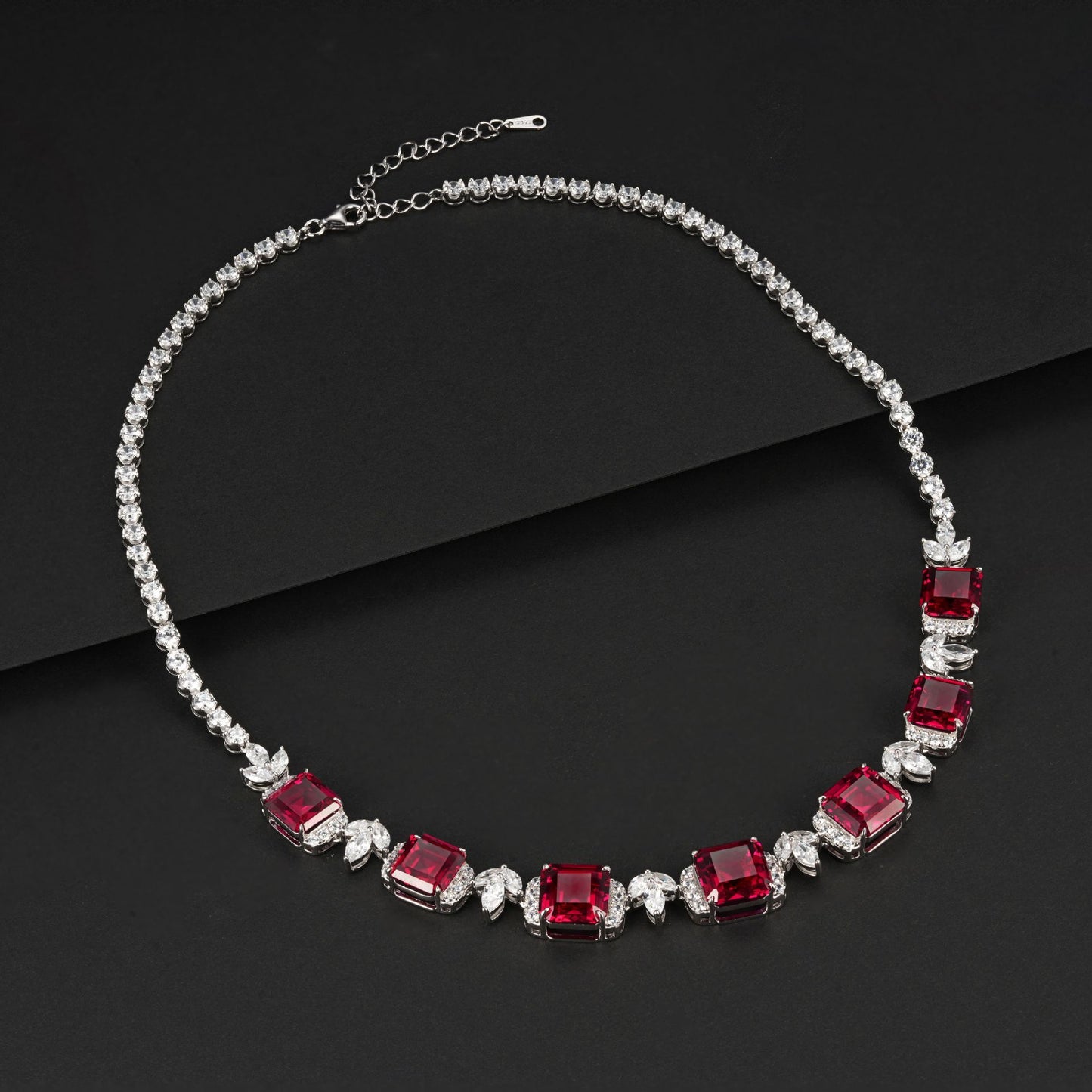 S925 Sterling Silver Red Corundum Pave Necklace, Premium for Women - Photo 3