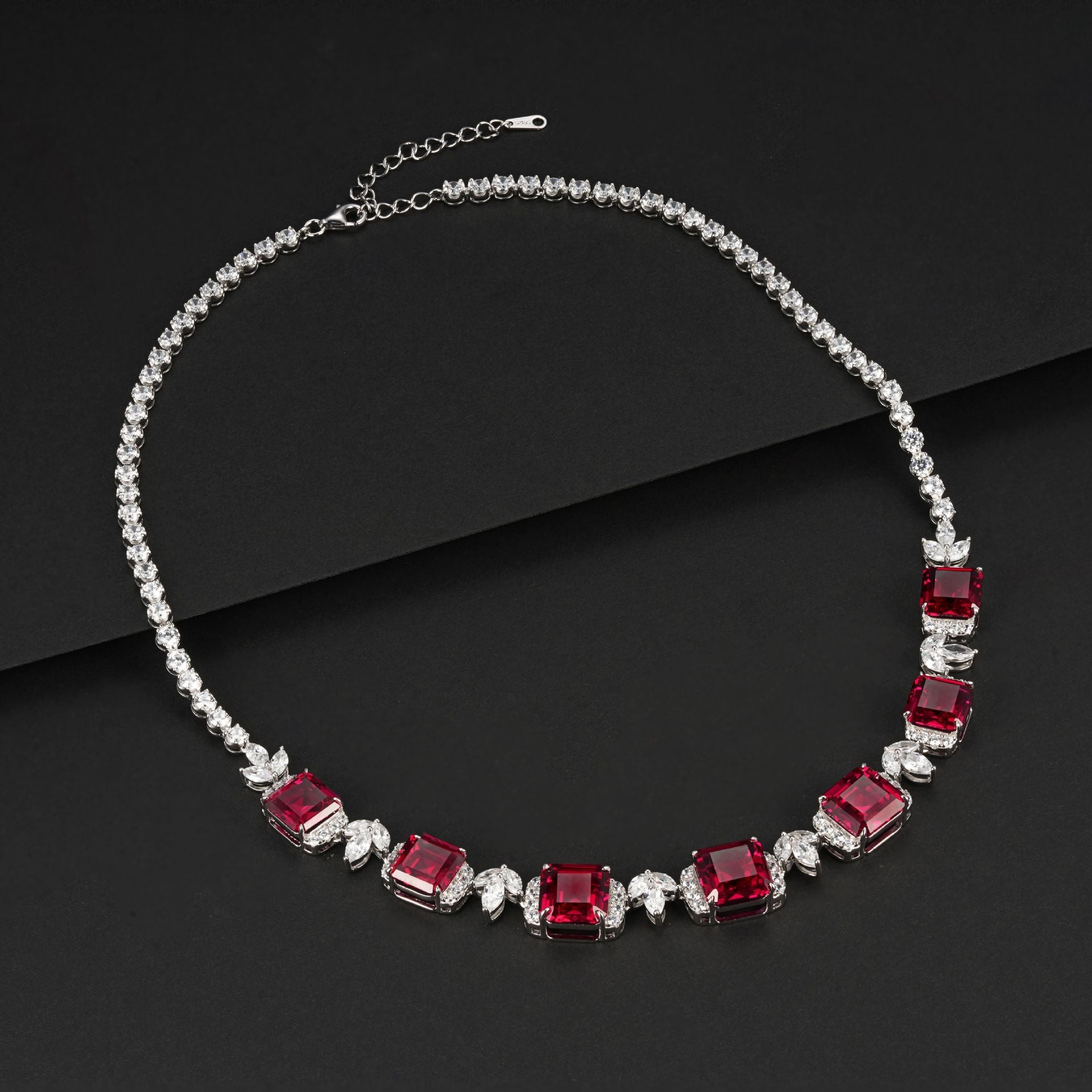 S925 Sterling Silver Red Corundum Pave Necklace, Premium for Women - Photo 3