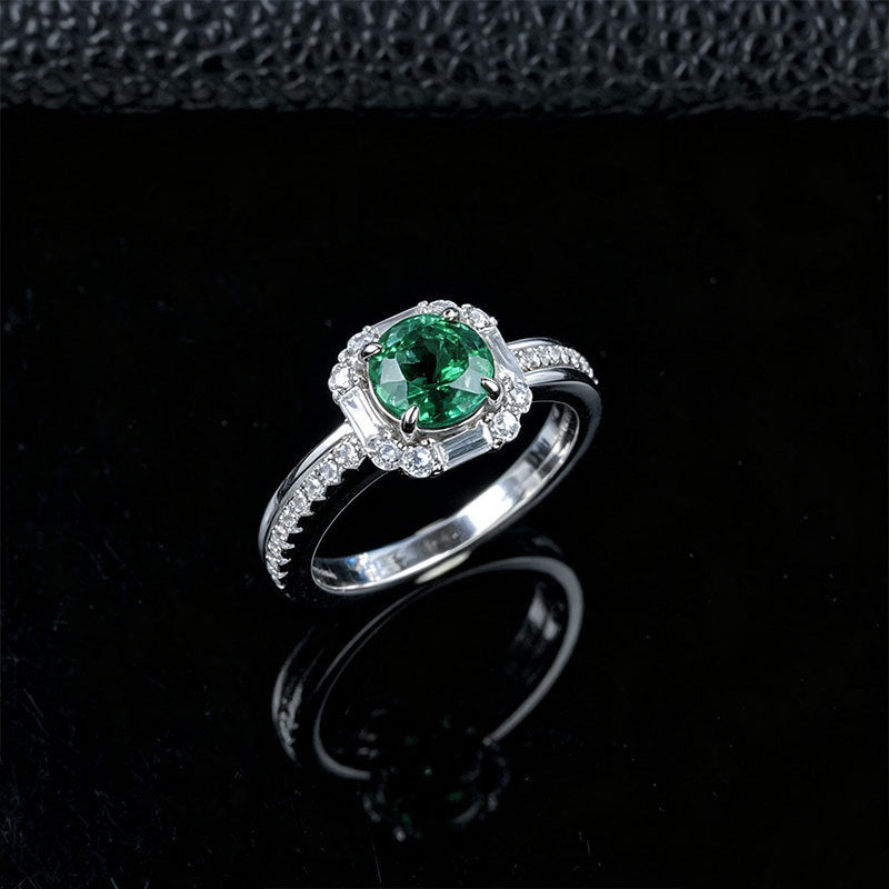 S925 Silver Round Lab Emerald Vintage, Evening Anniversary Gift - Photo 4