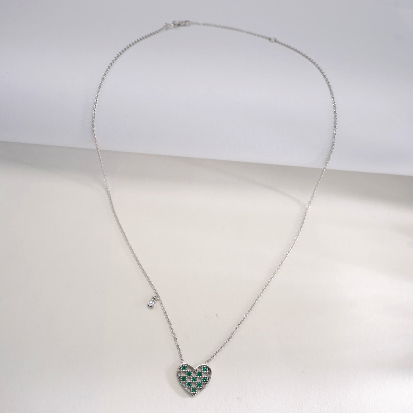 S925 Sterling Silver Lab Emerald Heart Pave Choker Necklace, for Women - Photo 3