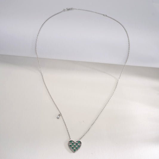 S925 Sterling Silver Lab Emerald Heart Pave Choker Necklace, for Women - Photo 3