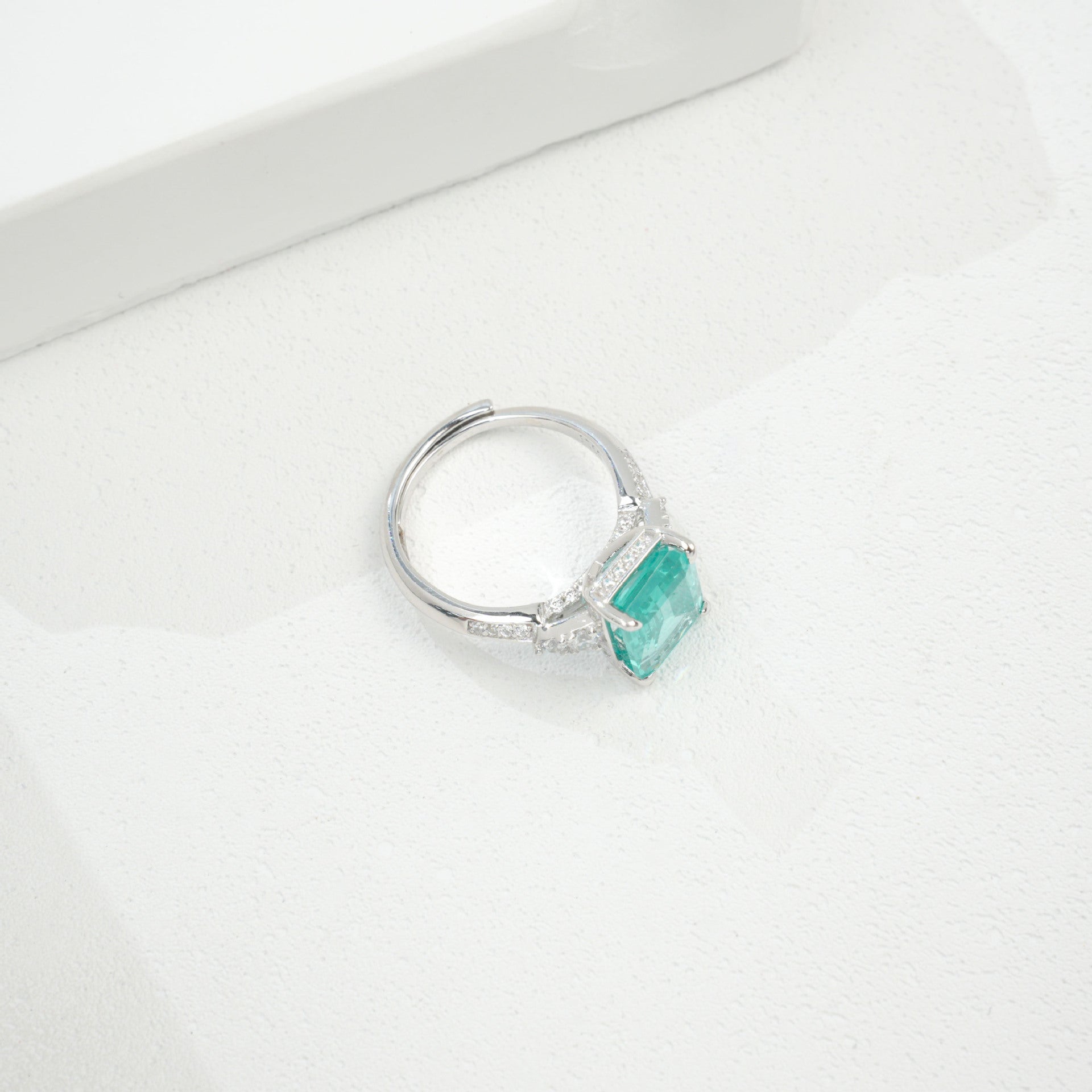 925 Sterling Silver Paraiba-Colour Ring, Premium Modern Minimalist - Photo 2