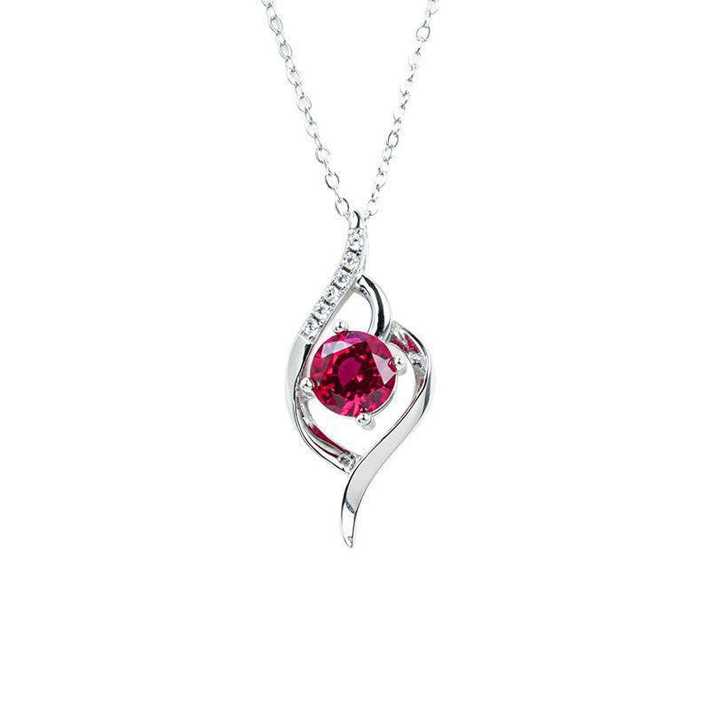 S925 Silver Double Arc Wrap Round Lab Ruby Pendant Choker, Gentle - Photo 5