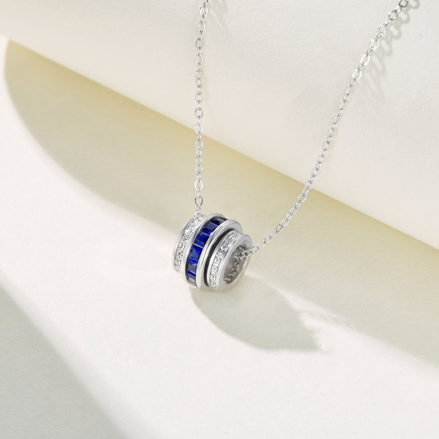 S925 Silver Lab Sapphire Cylinder Tube Pendant Necklace, Gemstone Versatile - Photo 3