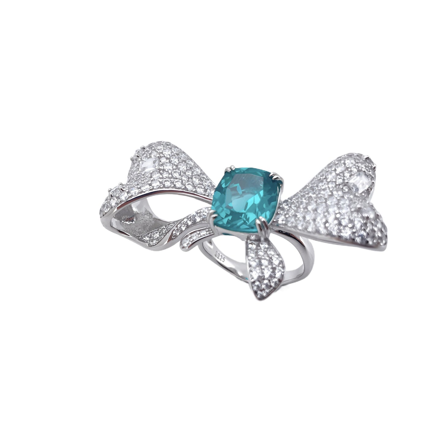 925 Sterling Silver Paraiba Colour Ring, Lab Gemstone Anniversary - Photo 5