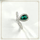 925 Sterling Silver Lab Emerald Teardrop Halo Ring, Designer V-Shape Pave - Photo 1