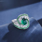 S925 Sterling Silver Emerald Ring Sugarloaf Cabochon Full Diamond Design, Premium - Photo 4