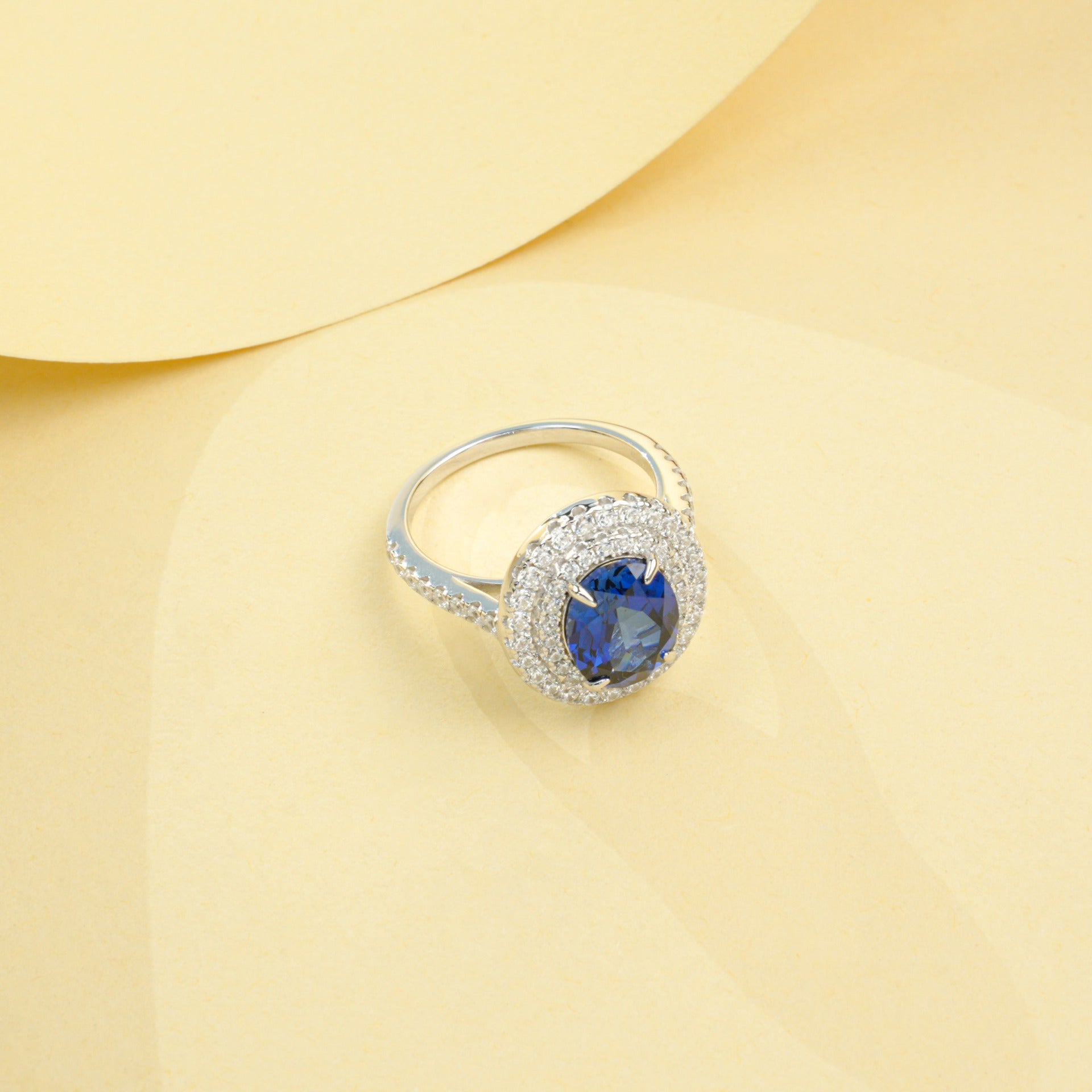 925 Sterling Silver Lab Sapphire Diamond Ring, Minimalist for Women - Photo 3