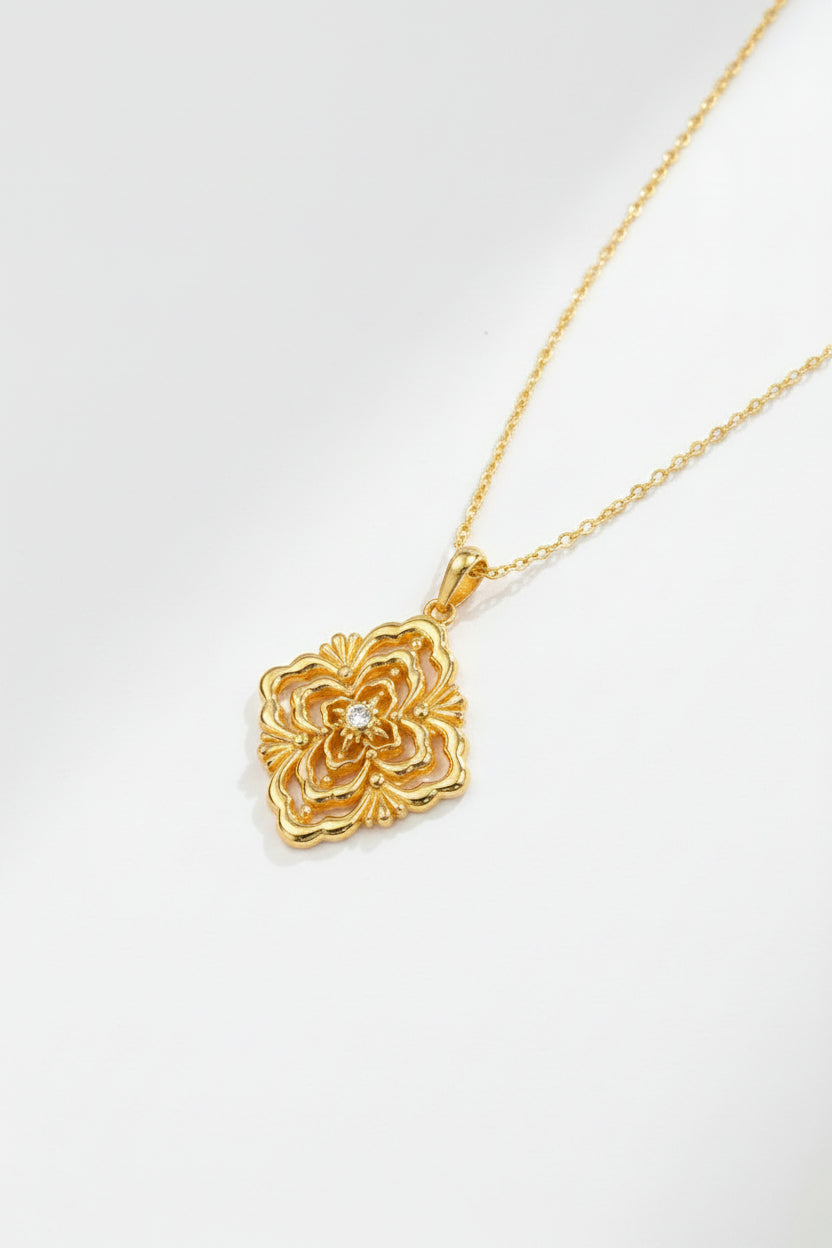 925 Sterling Silver Gold Pendant Choker Necklace, Vintage Gift - Photo 1