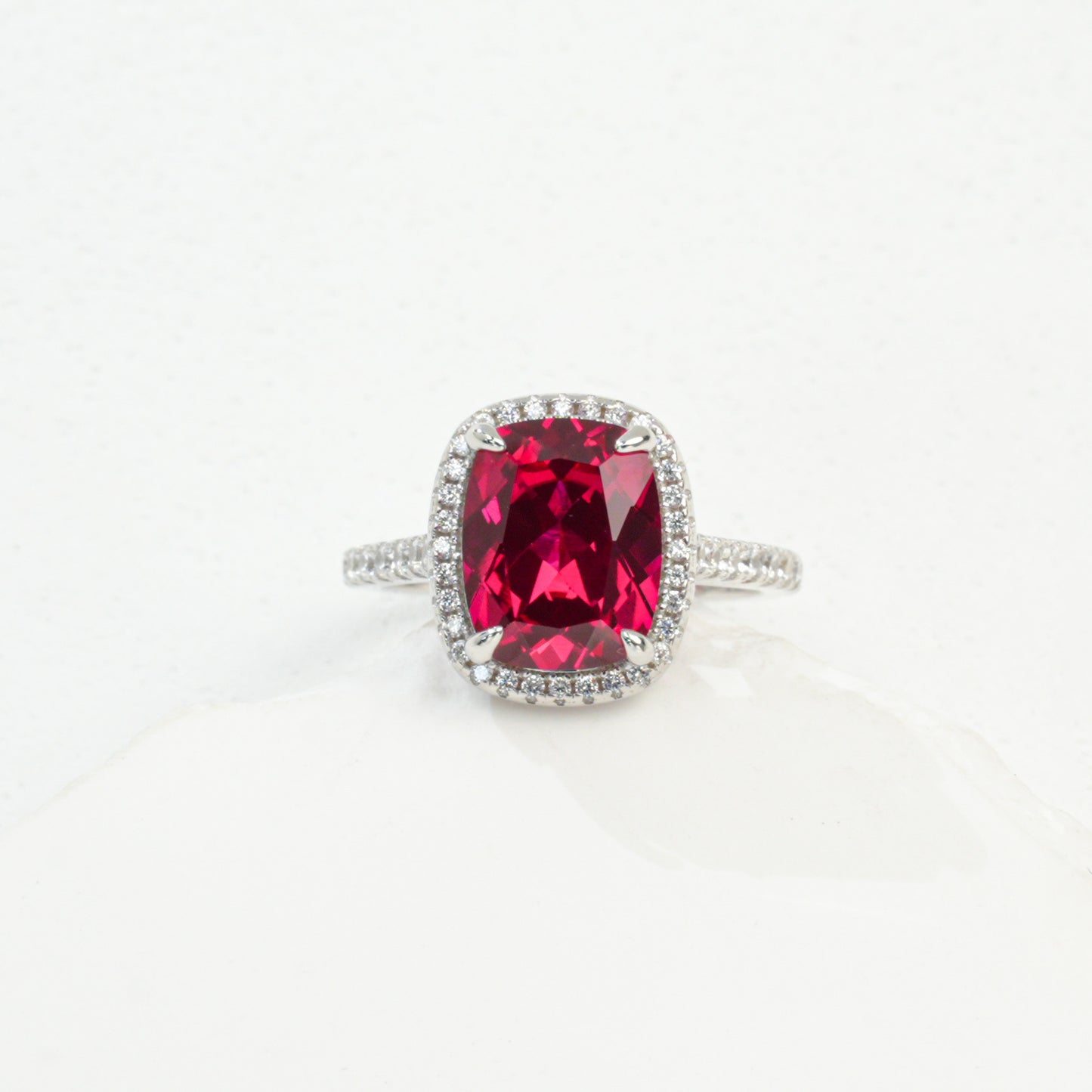 S925 Sterling Silver Large-Carat Lab Ruby Classic Halo Twist-Arm Ring, for Women - Photo 6