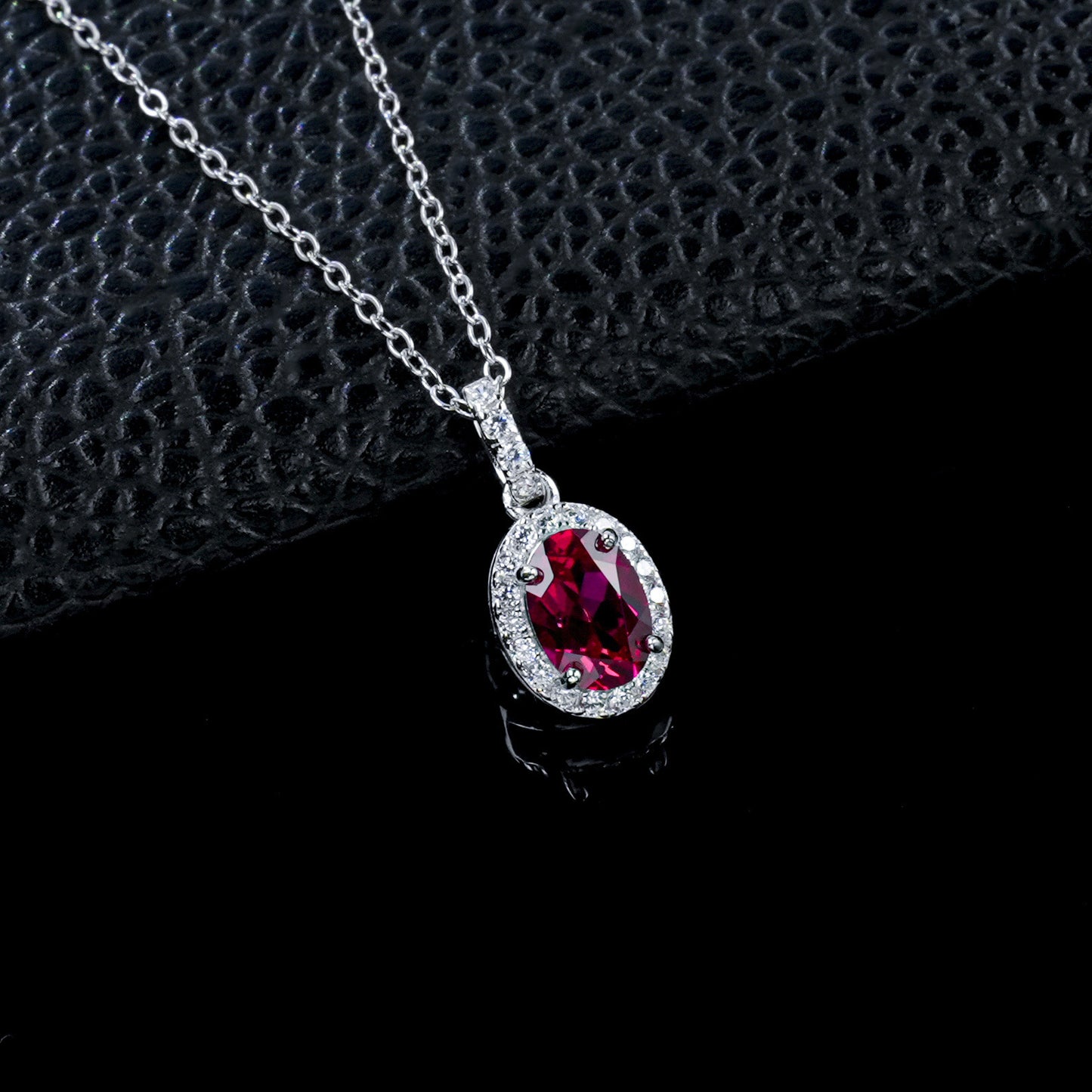 Simple Ruby Silver Necklace, Small Anniversary Birthday - Photo 2