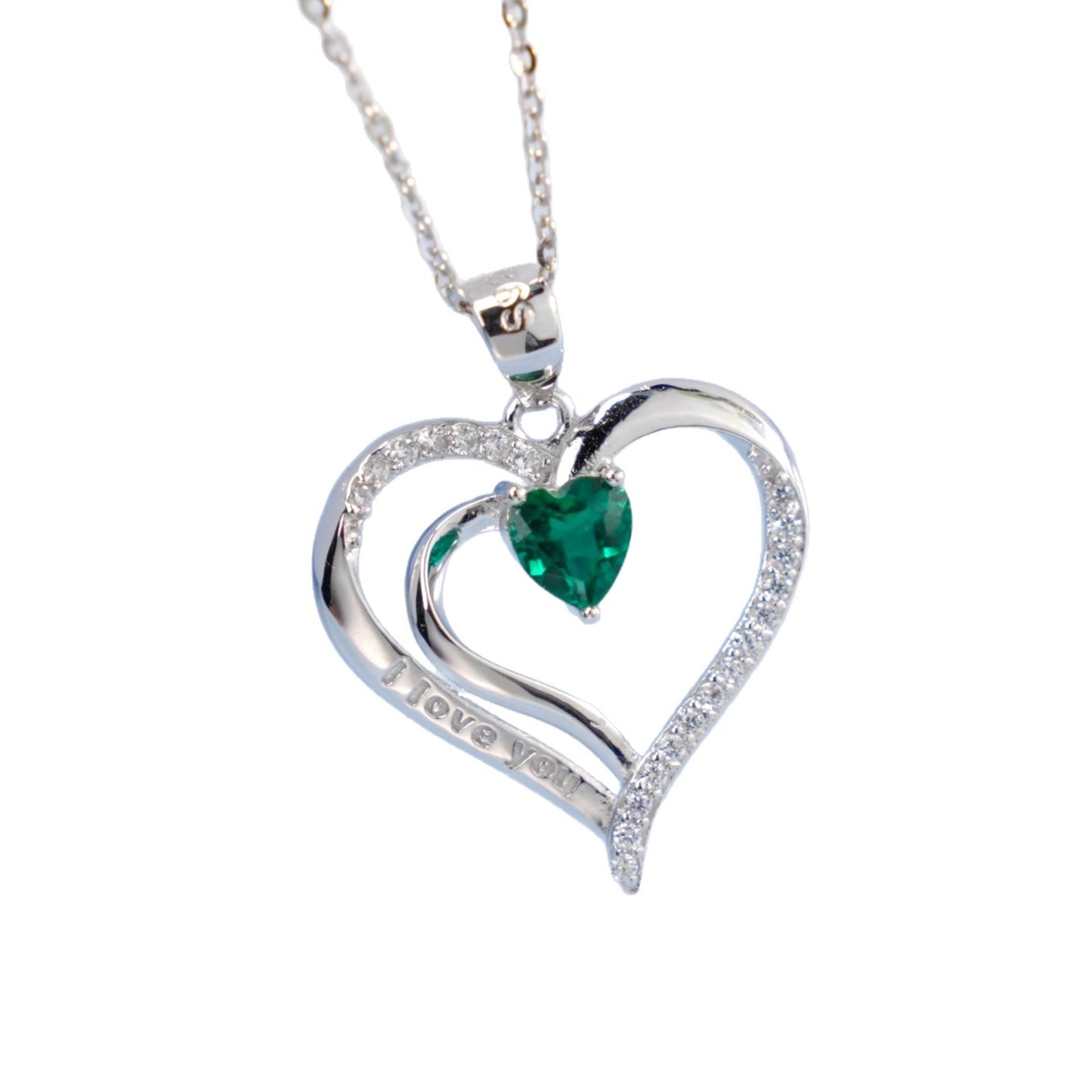 925 Sterling Silver Lab Emerald Heart Necklace, Romantic Versatile for Women - Photo 5
