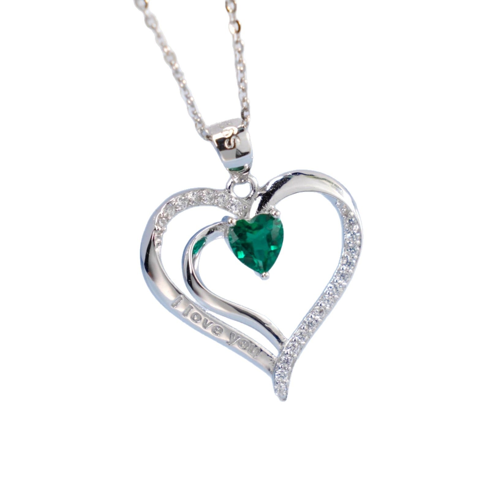 925 Sterling Silver Lab Emerald Heart Necklace, Romantic Versatile for Women - Photo 5