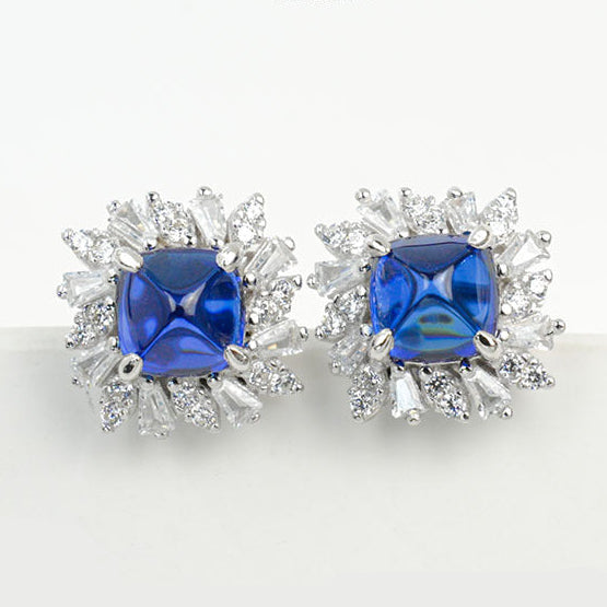 S925 Sterling Silver Lab Sapphire Sunflower Stud Earrings, Premium Elegant for Women - Photo 1