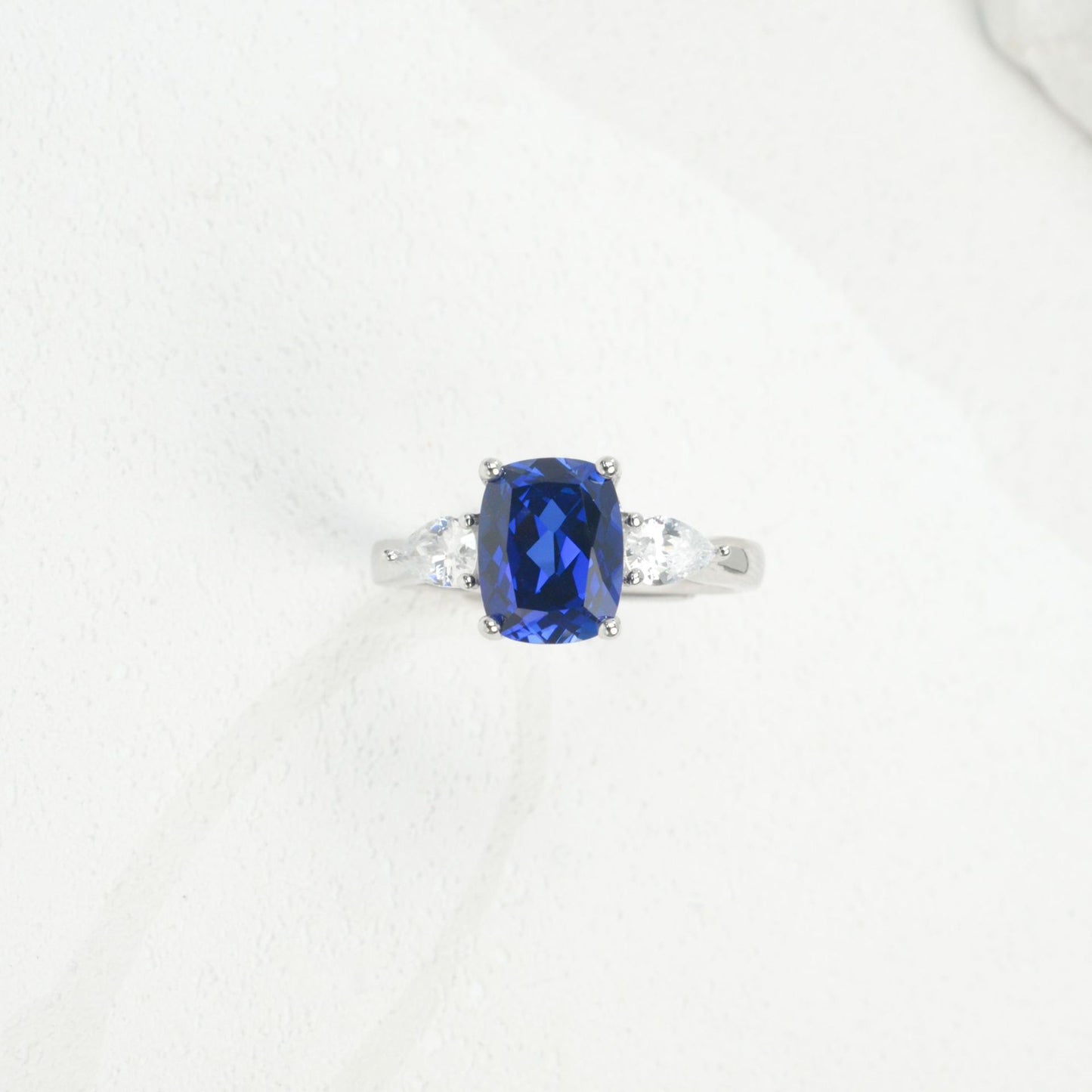 S925 Sterling Silver Lab Gemstone Cushion Adjustable Open Ring, Premium for Women - Photo 2