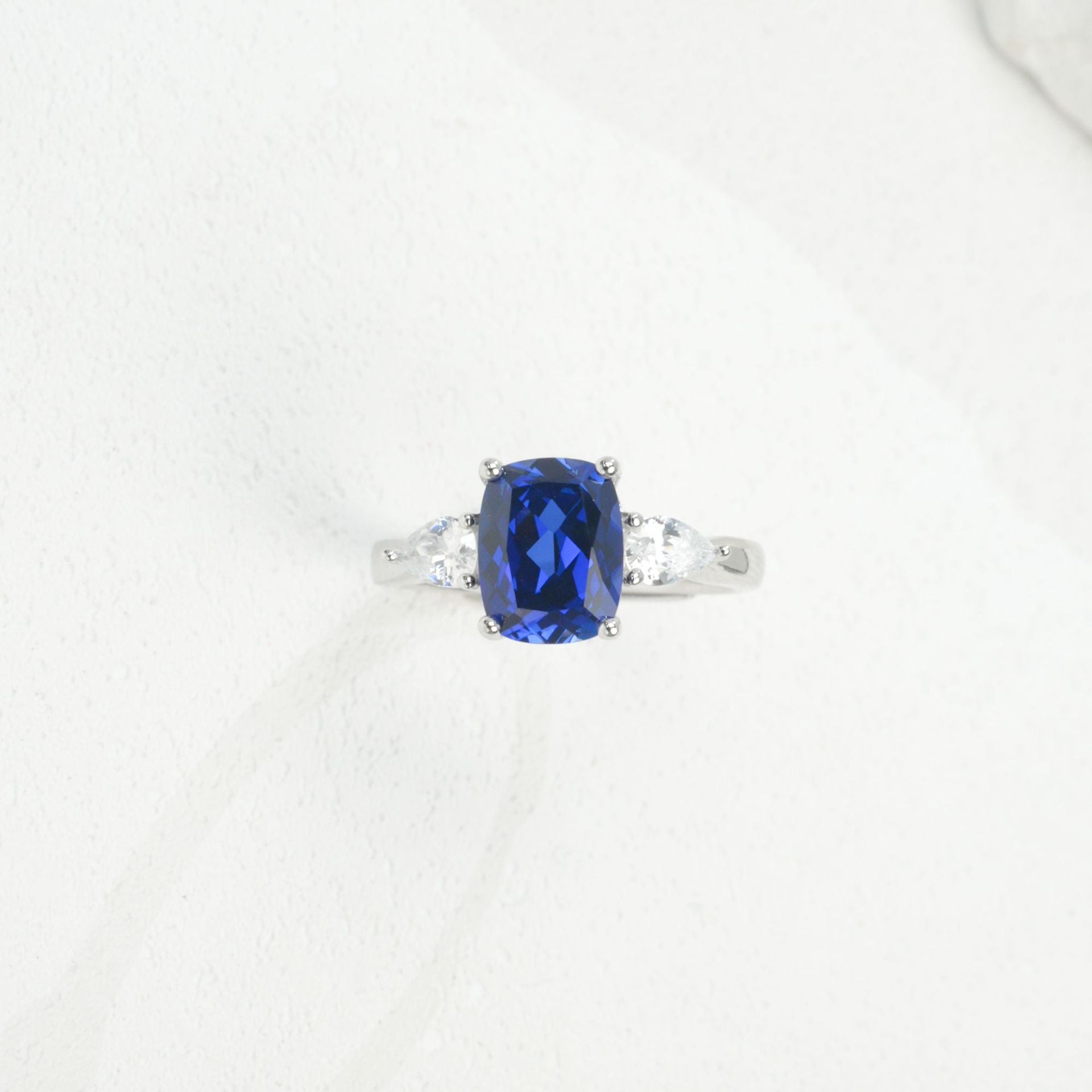 S925 Sterling Silver Lab Gemstone Cushion Adjustable Open Ring, Premium for Women - Photo 2