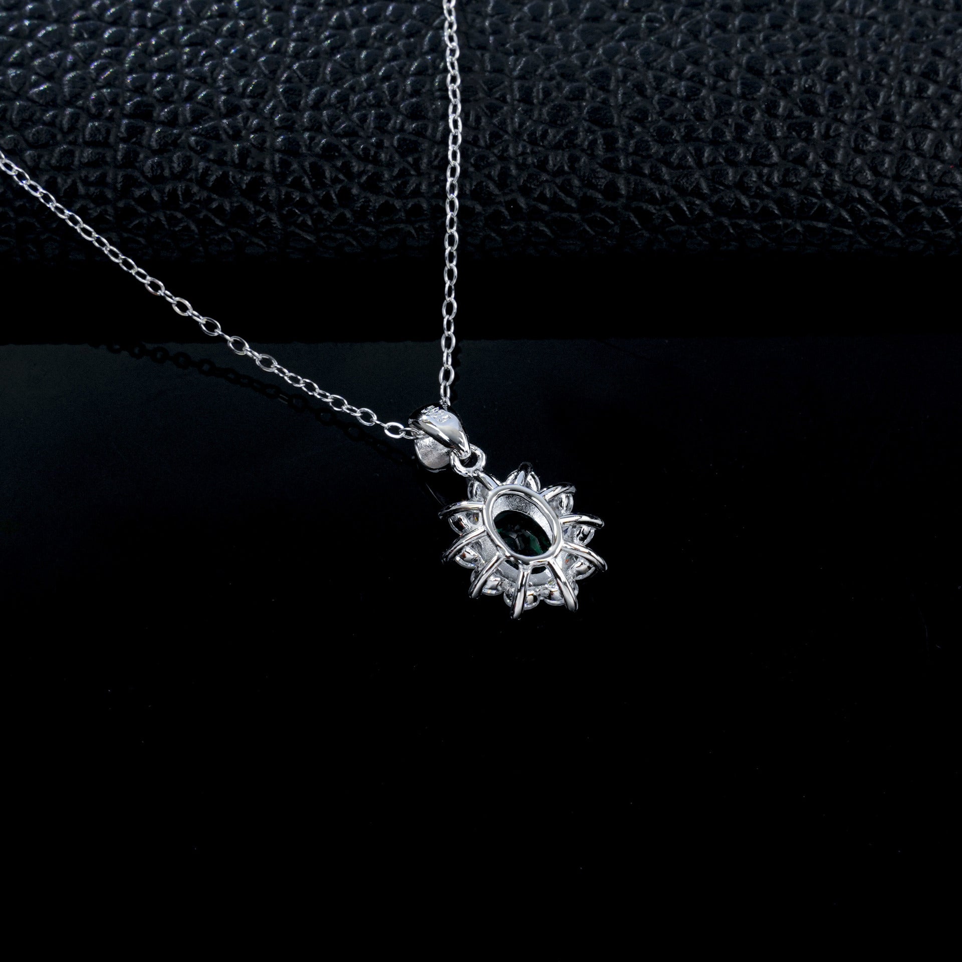 S925 Silver Oval Lab Sapphire Sunflower Diamond Pendant Necklace, Classic - Photo 4