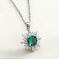 S925 Sterling Silver Lab Emerald Sunflower Halo Pendant Choker Necklace, Premium - Photo 1
