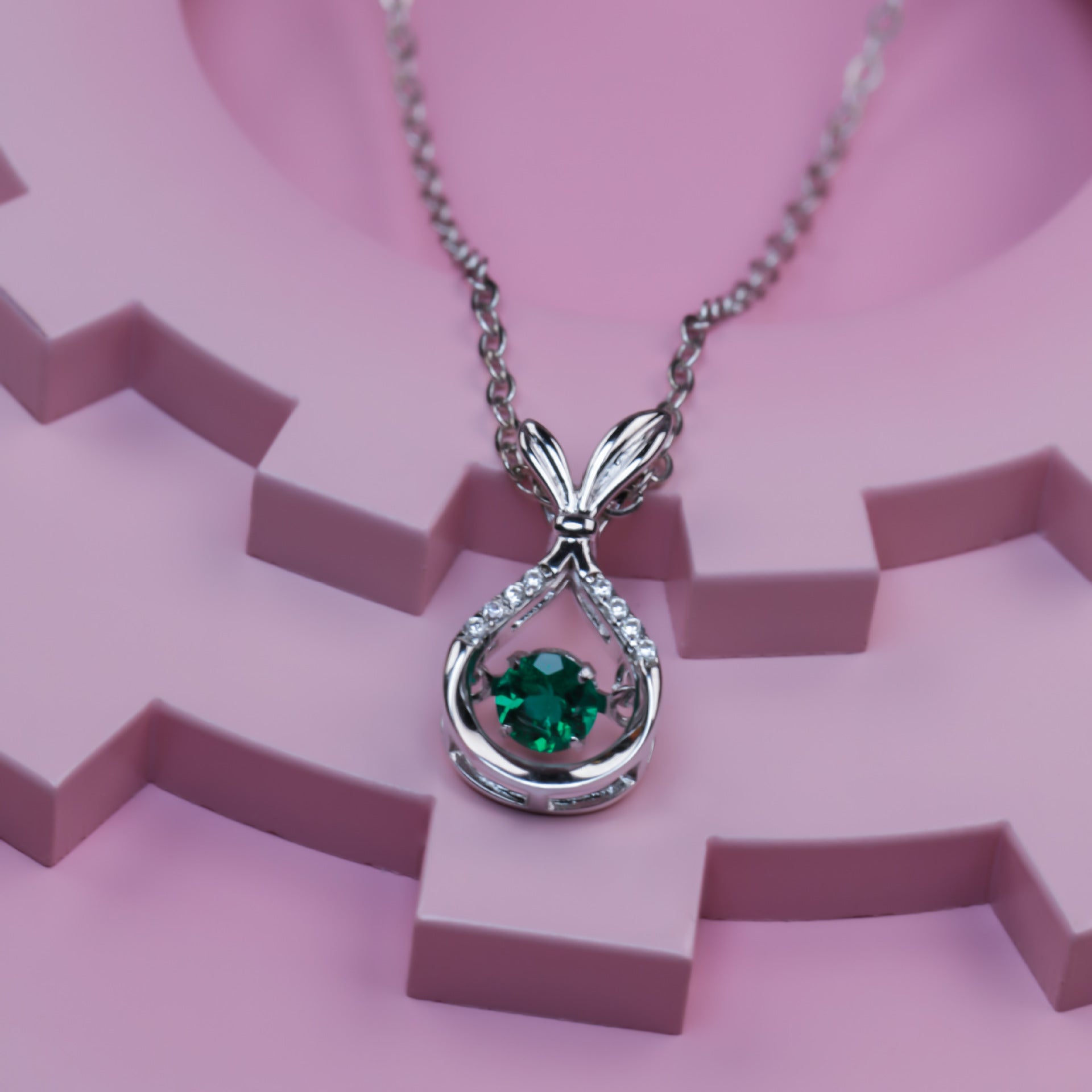 S925 Silver Hollow Lucky Bag Emerald Necklace, Small Gentle Simple - Photo 4