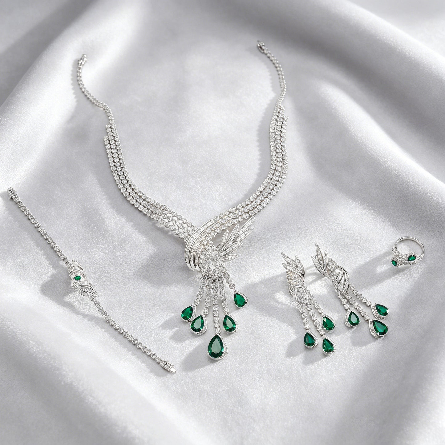Lab Emerald Set S925, Luxurious Necklace Bracelet - Photo 3