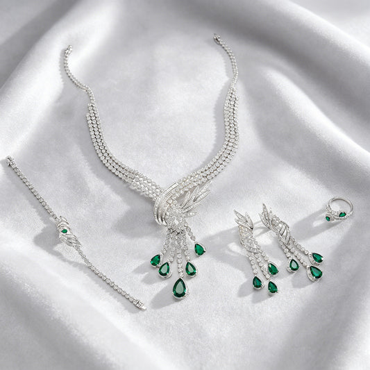 Lab Emerald Set S925, Luxurious Necklace Bracelet - Photo 3