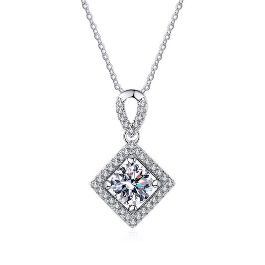 S925 Silver Diamond-Shaped Halo Pendant Necklace, Versatile Birthday Anniversary - Photo 5
