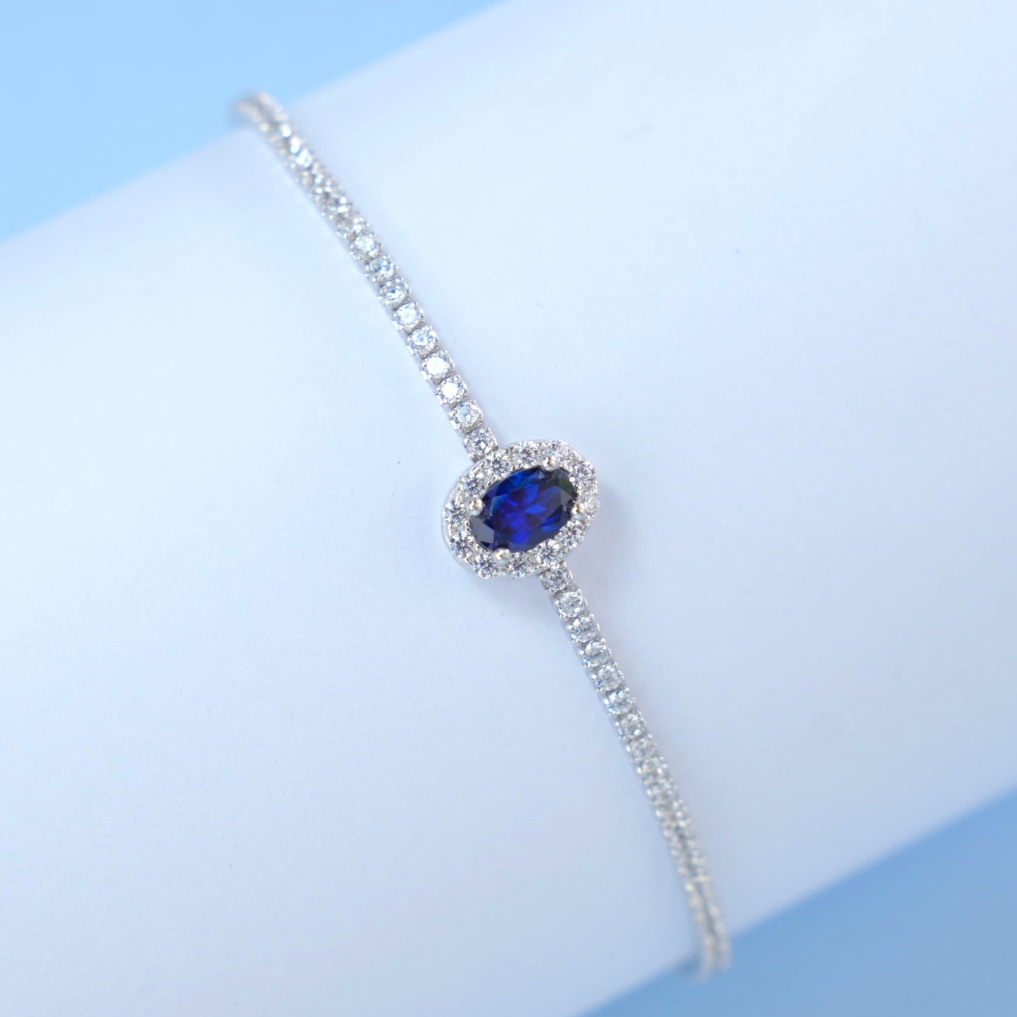 925 Sterling Silver Lab coloured Gemstone Oval Bracelet, Simple Versatile Premium - Photo 2