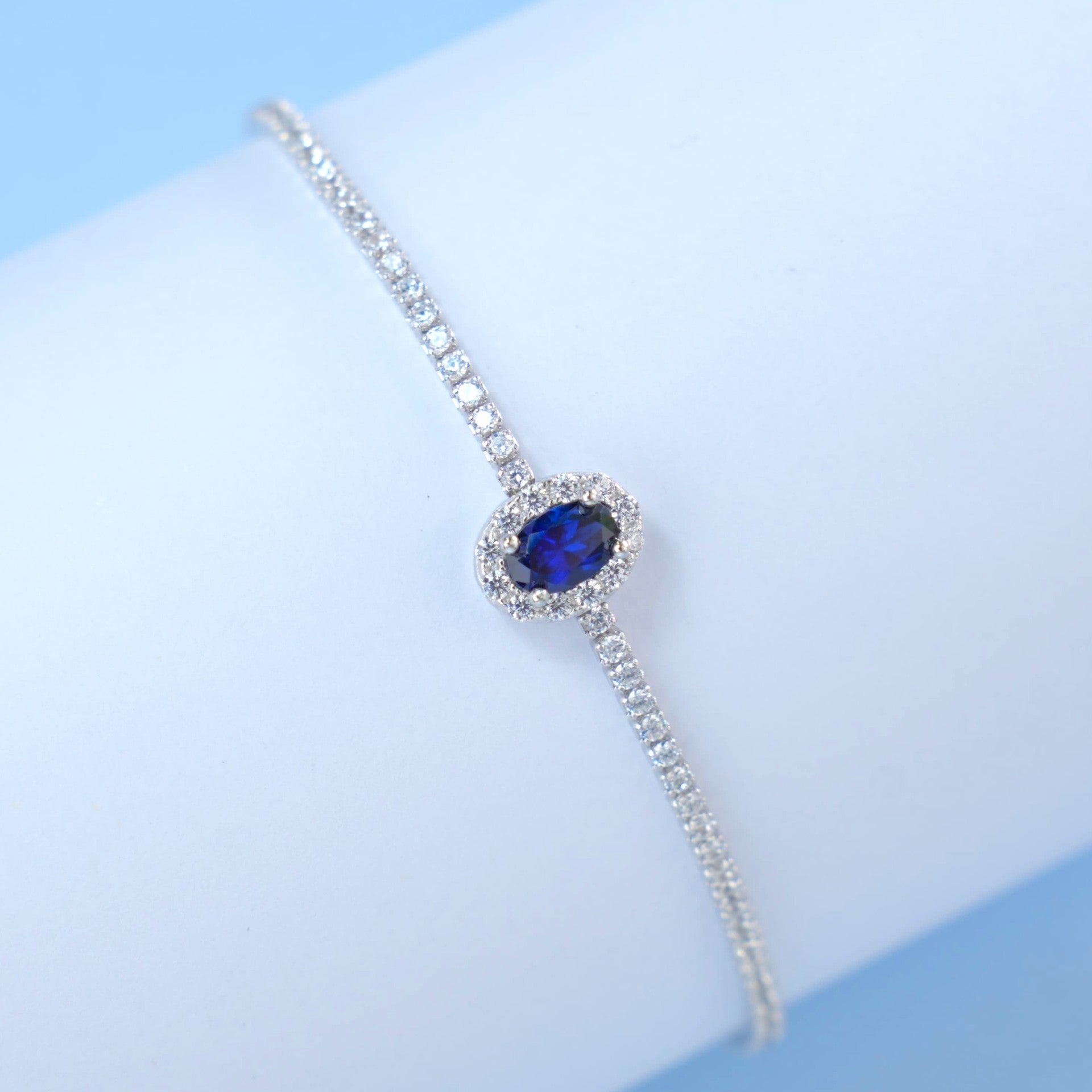 925 Sterling Silver Lab coloured Gemstone Oval Bracelet, Simple Versatile Premium - Photo 2