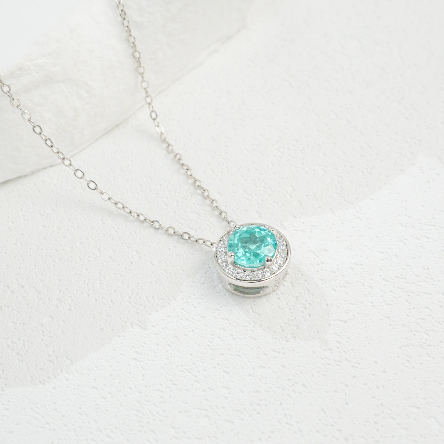 925 Sterling Silver Paraiba Green Garnet Round Pave Choker Necklace, Cool-Tone - Photo 3