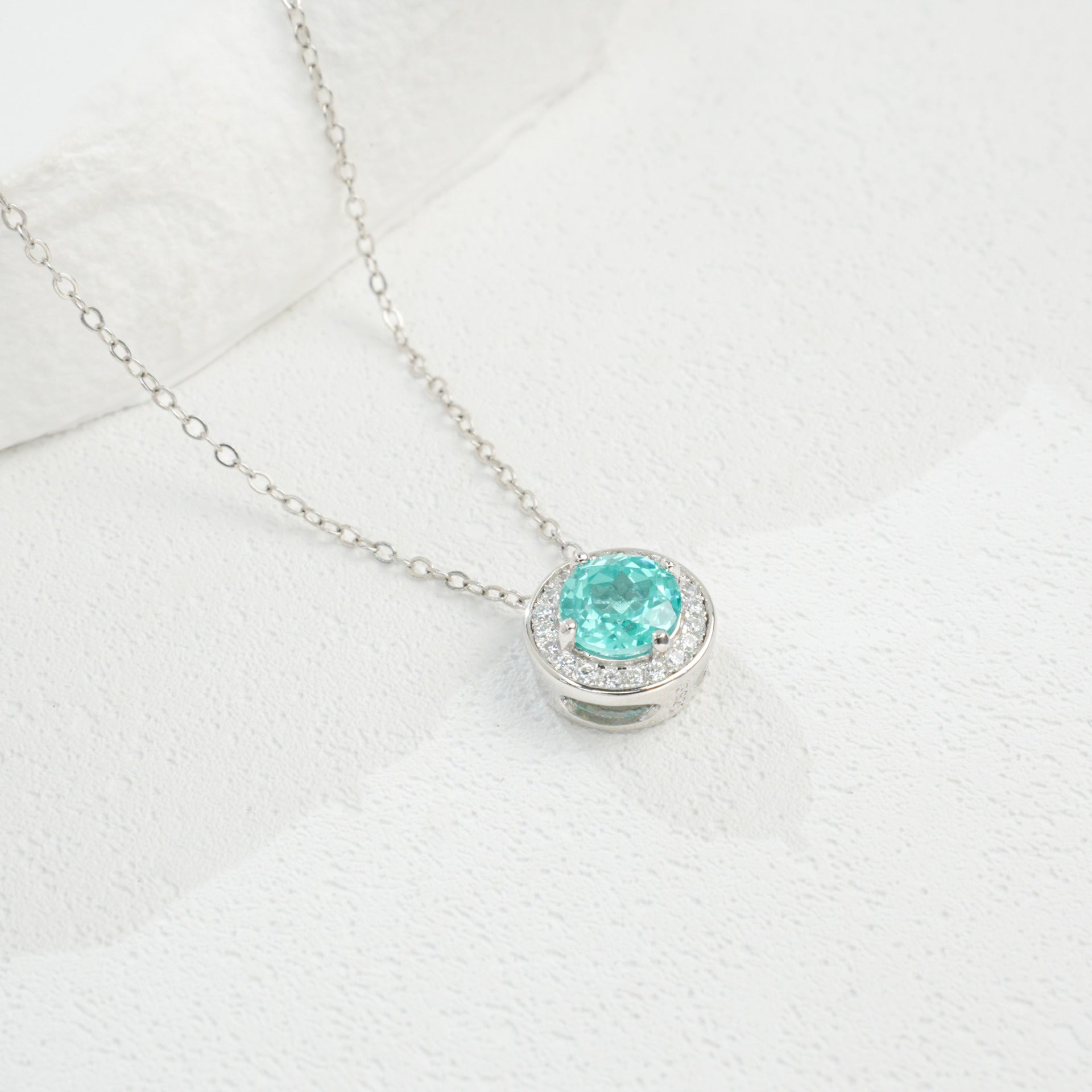 925 Sterling Silver Paraiba Green Garnet Round Pave Choker Necklace, Cool-Tone - Photo 3