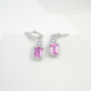 S925 Sterling Silver Lab Padparadscha Square Emerald-Cut Drop Earrings, Vintage Versatile - Photo 3