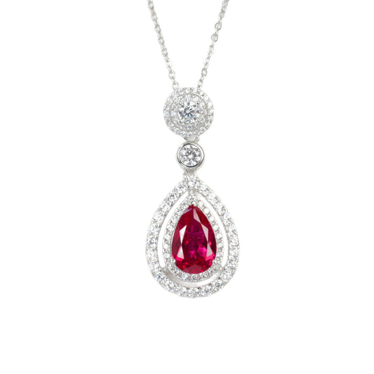 925 Sterling Silver Lab Ruby Necklace, Elegant Versatile Gift for Women - Photo 5