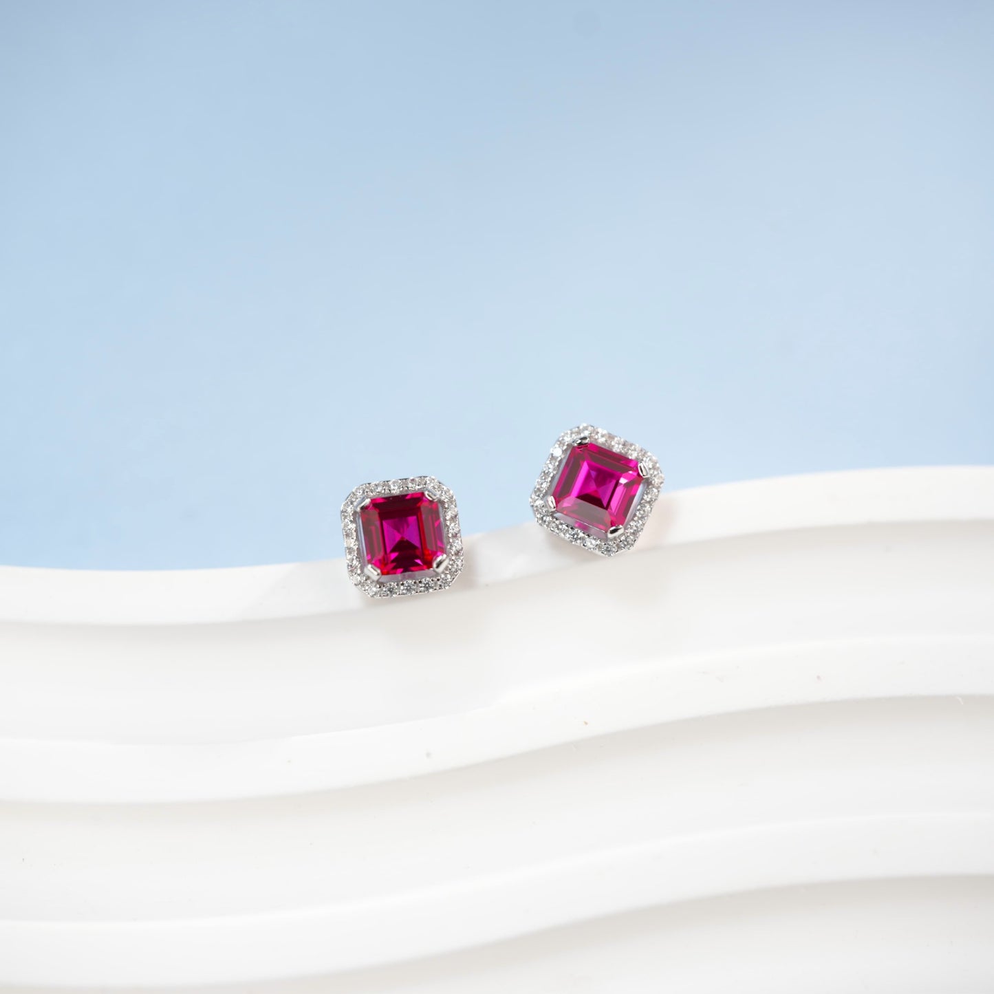Lab Ruby S925 Silver Stud Earrings Sparkling Elegant Premium - Photo 3