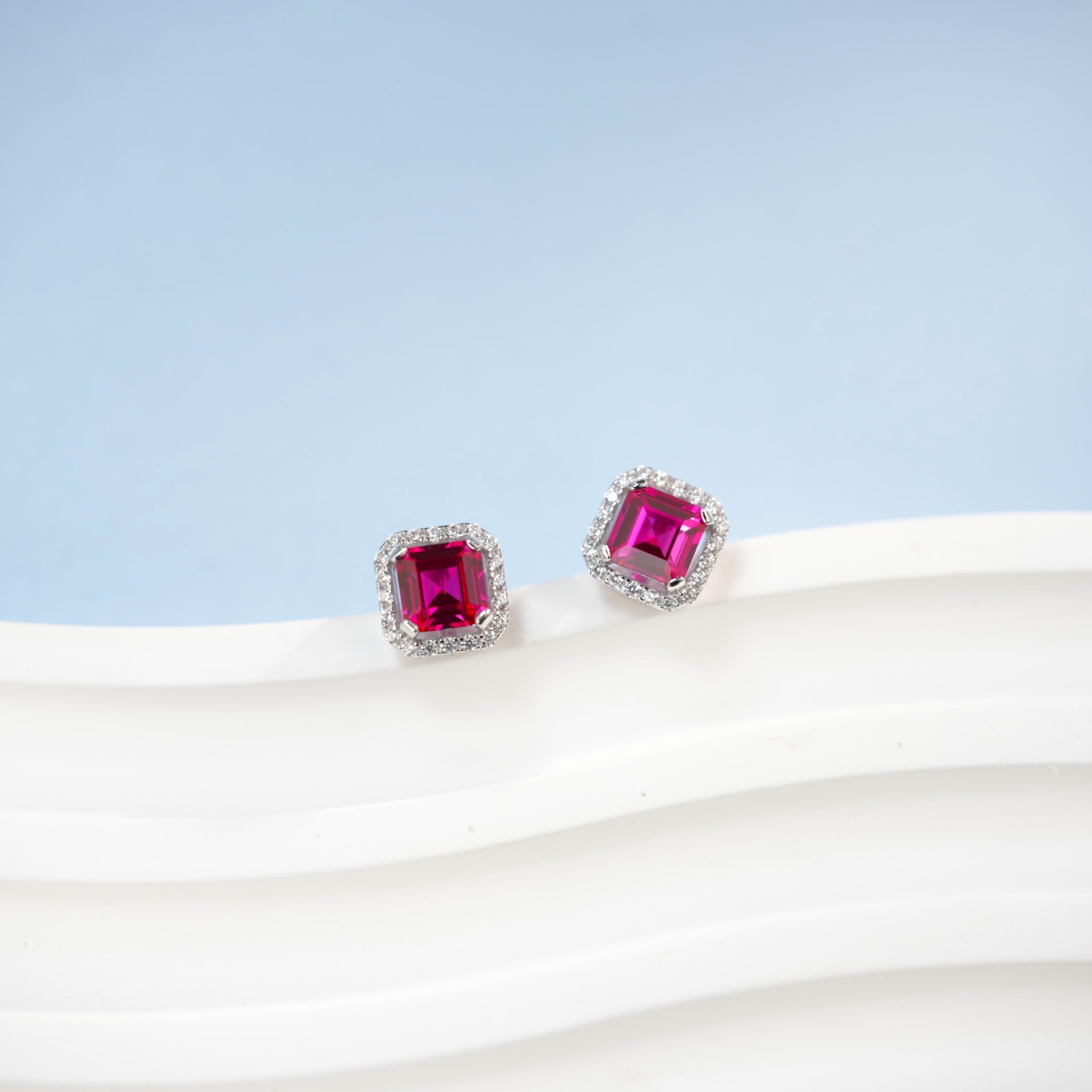 Lab Ruby S925 Silver Stud Earrings Sparkling Elegant Premium - Photo 3