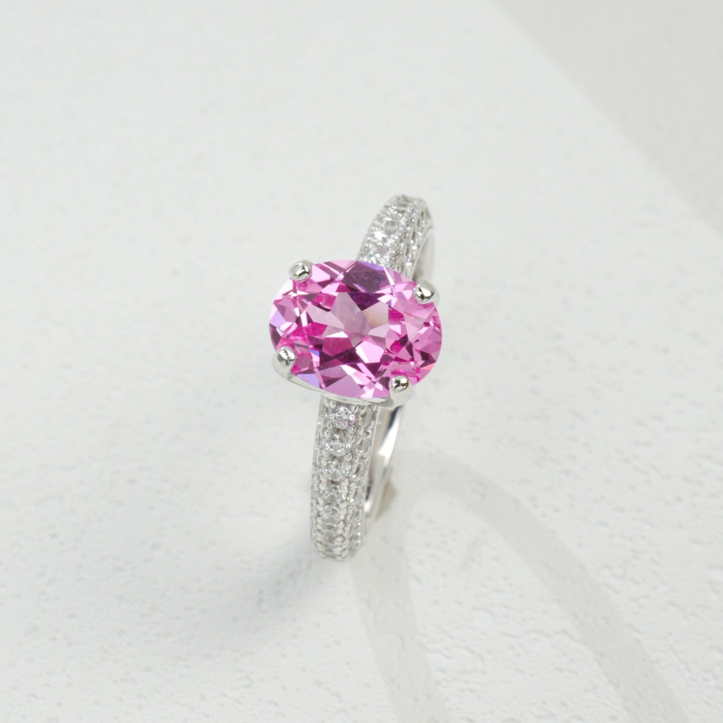S925 Sterling Silver Lab Padparadscha Four-Prong Pave-Arm Ring, for Women - Photo 3