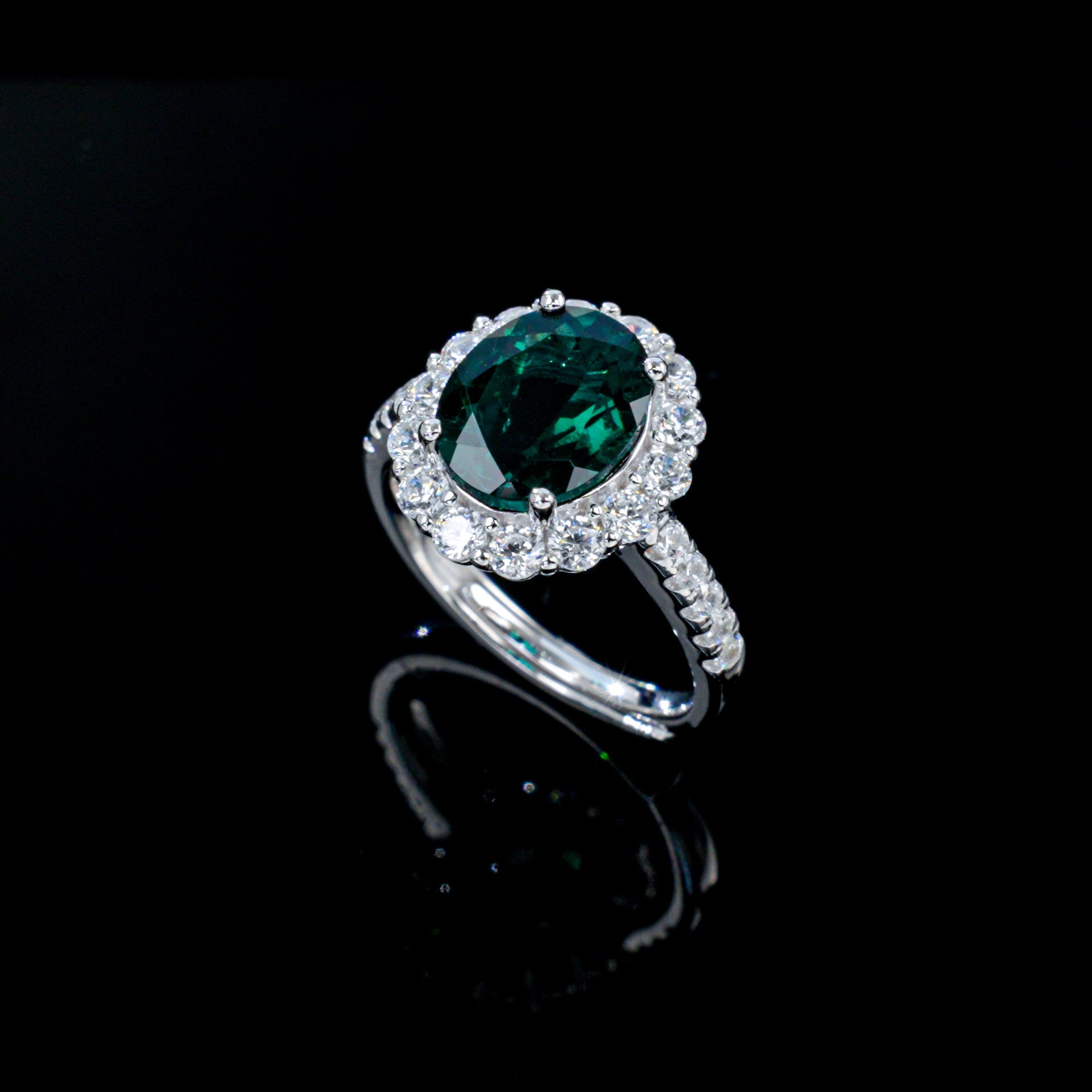925 Sterling Silver Lab Emerald Classic Halo Ring, for Women - Photo 4