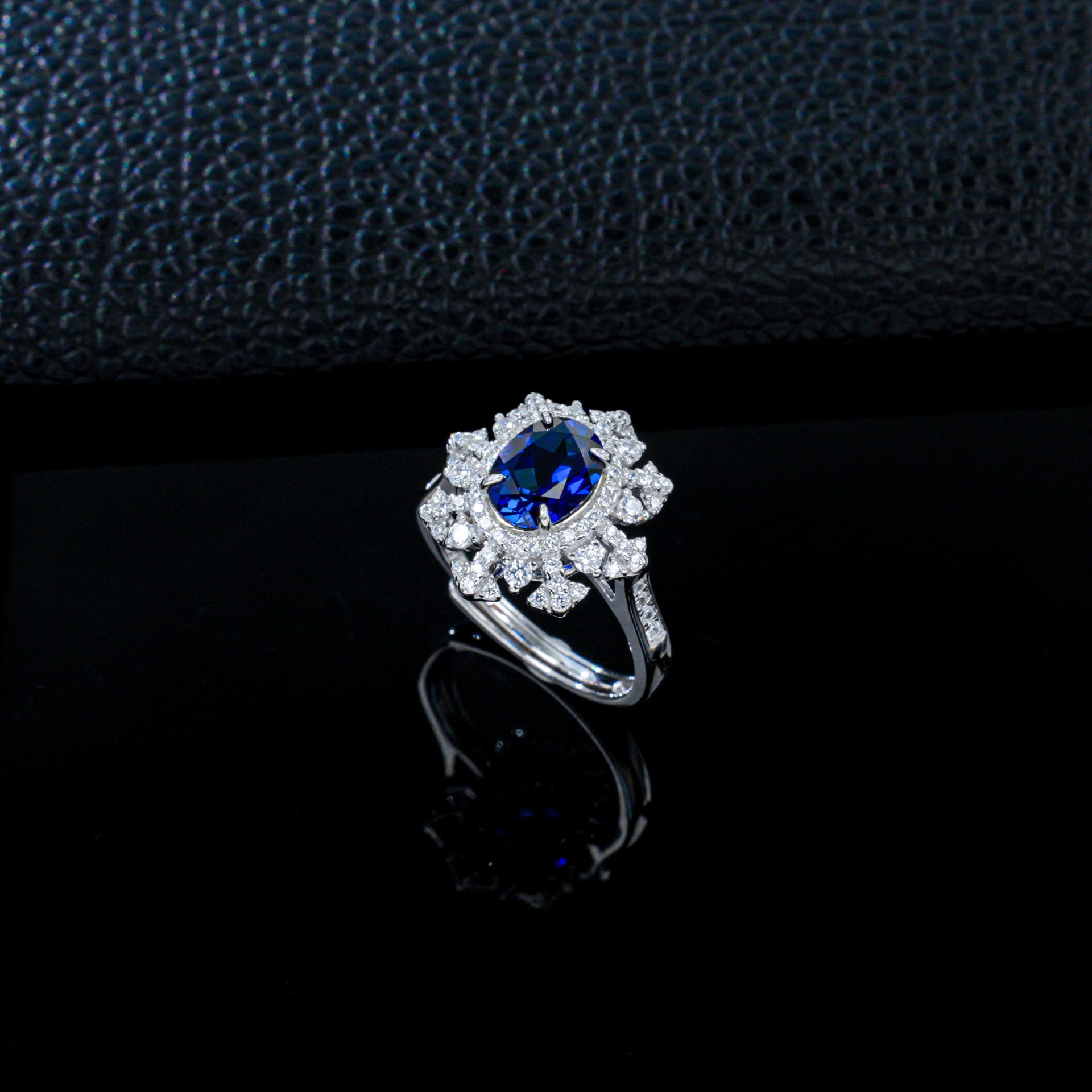 925 Sterling Silver Lab Sapphire Snowflake Ring, Premium Girlfriend Gift - Photo 3